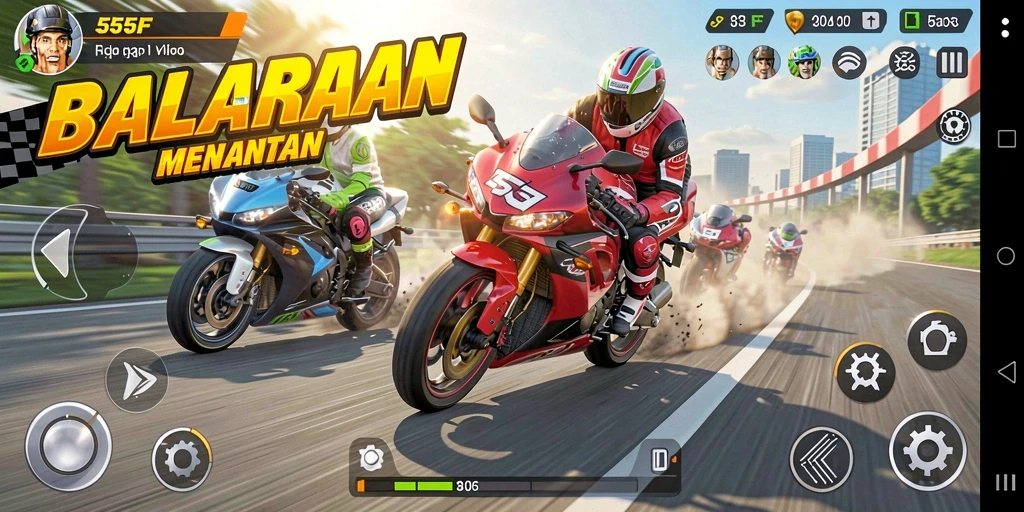 Screenshot gameplay balapan Motor yang menegangkan di 555F.