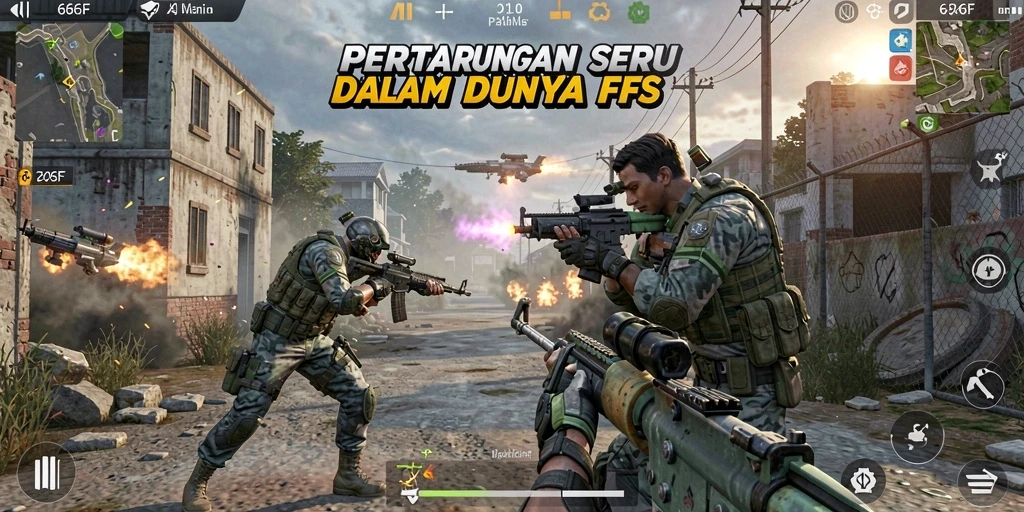 Screenshot menampilkan aksi menegangkan gameplay FPS di 666F.