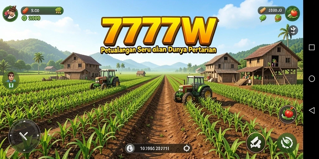 Tampilan gameplay dari 7777W dengan aktivitas bertani yang seru.