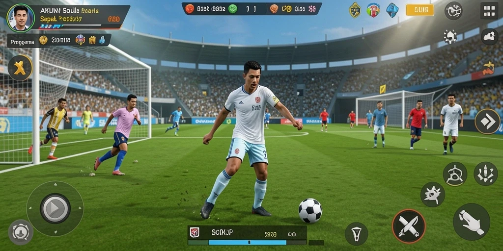 Tampilan penuh aksi gameplay sepak bola di AKUNJP.