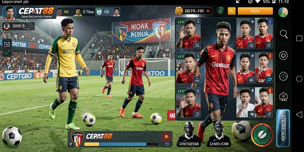 Tampilkan gameplay mendebarkan dalam permainan sepak bola.