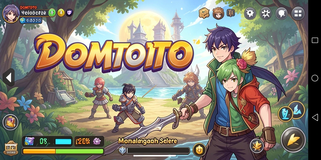 Screenshot gameplay DOMTOTO menunjukkan aksi anime yang seru.