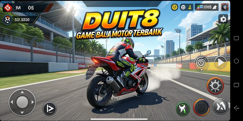 Screenshot gameplay balap motor yang mendebarkan di DUIT8.