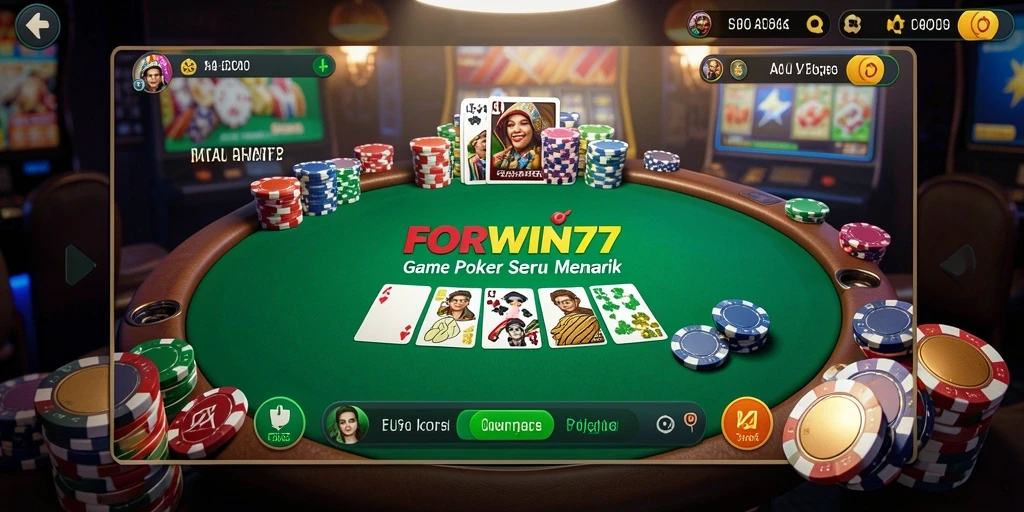 Tampilan gameplay seru di FORWIN77 dengan aksi poker yang mendebarkan.