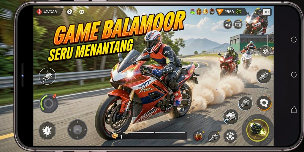 Screenshot gameplay balap motor yang mendebarkan di JAVO88.