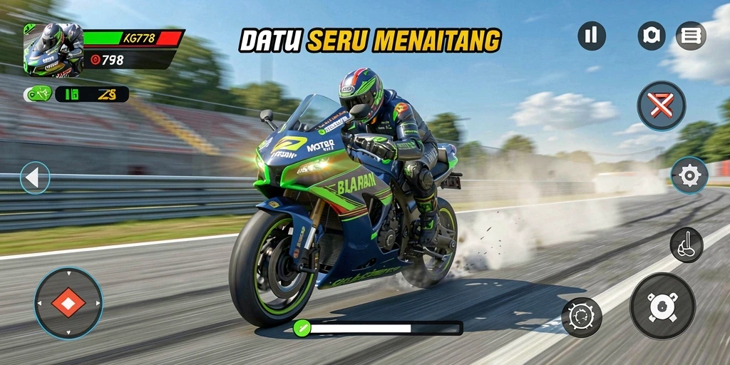 Screenshot menunjukkan aksi balapan menegangkan dalam KG778.