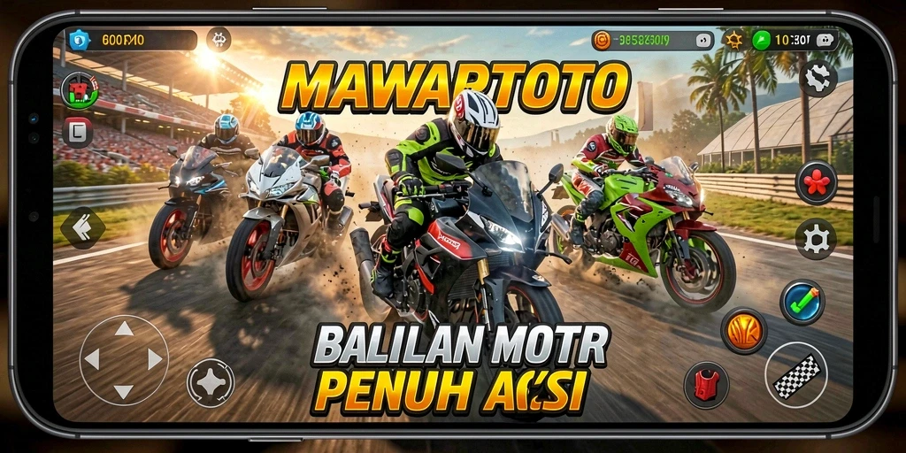 Tampilan gameplay menarik dari MAWARTOTO saat balapan motor.