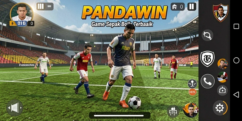 Tampilan gameplay yang menarik dalam PANDAWIN di lapangan sepak bola.