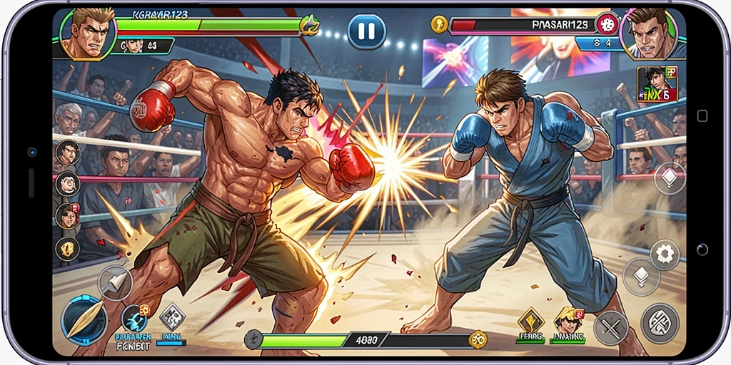 Tampilan gameplay PASAR123 saat pertarungan berlangsung.