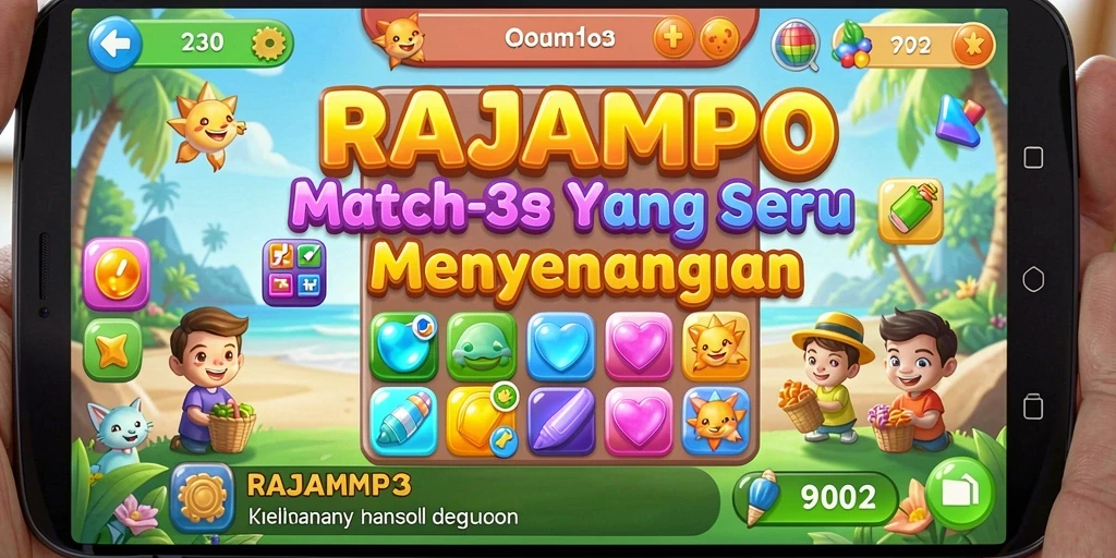 Gameplay seru RAJAMPO dengan tantangan Match-3 yang mengasyikkan.