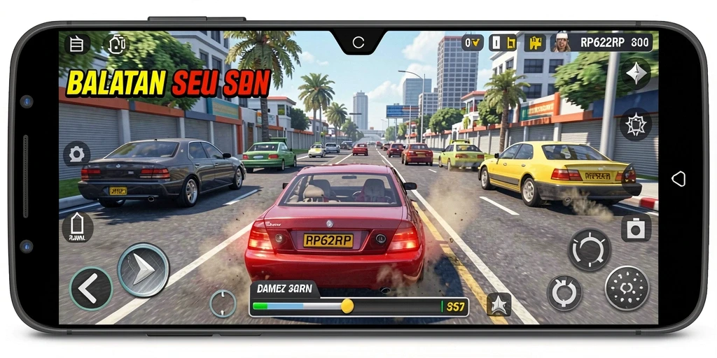 Screenshot gameplay RP62RP yang menampilkan aksi balapan yang dinamis.