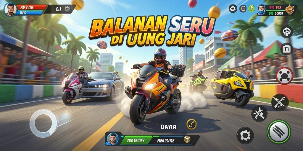 Screenshot RP8 menampilkan momen seru balapan di trek yang menantang.