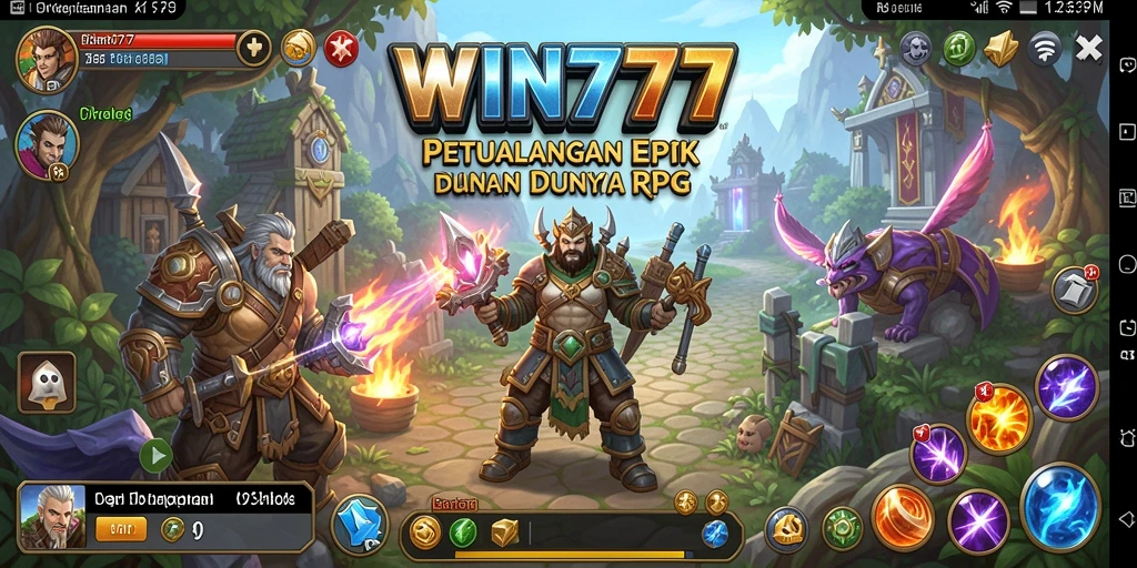 Screenshot utama WIN777 menampilkan pertarungan epik dalam dunia RPG.
