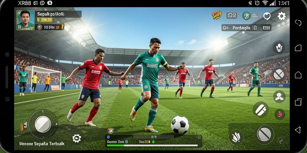 Tampilan utama XR88 menampilkan aksi seru pertandingan sepak bola.